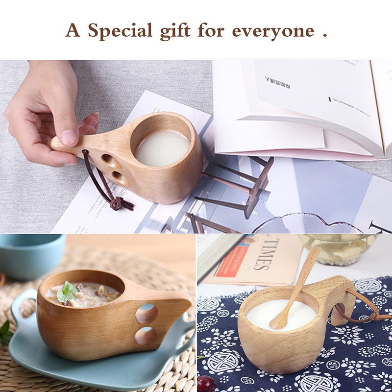 Cohpoh Wooden Cup Camping Cup Nordic Style Handmade Natural, Portable Wood Mug Drinking Cup for Coffee, Tea and Milk - Image 4